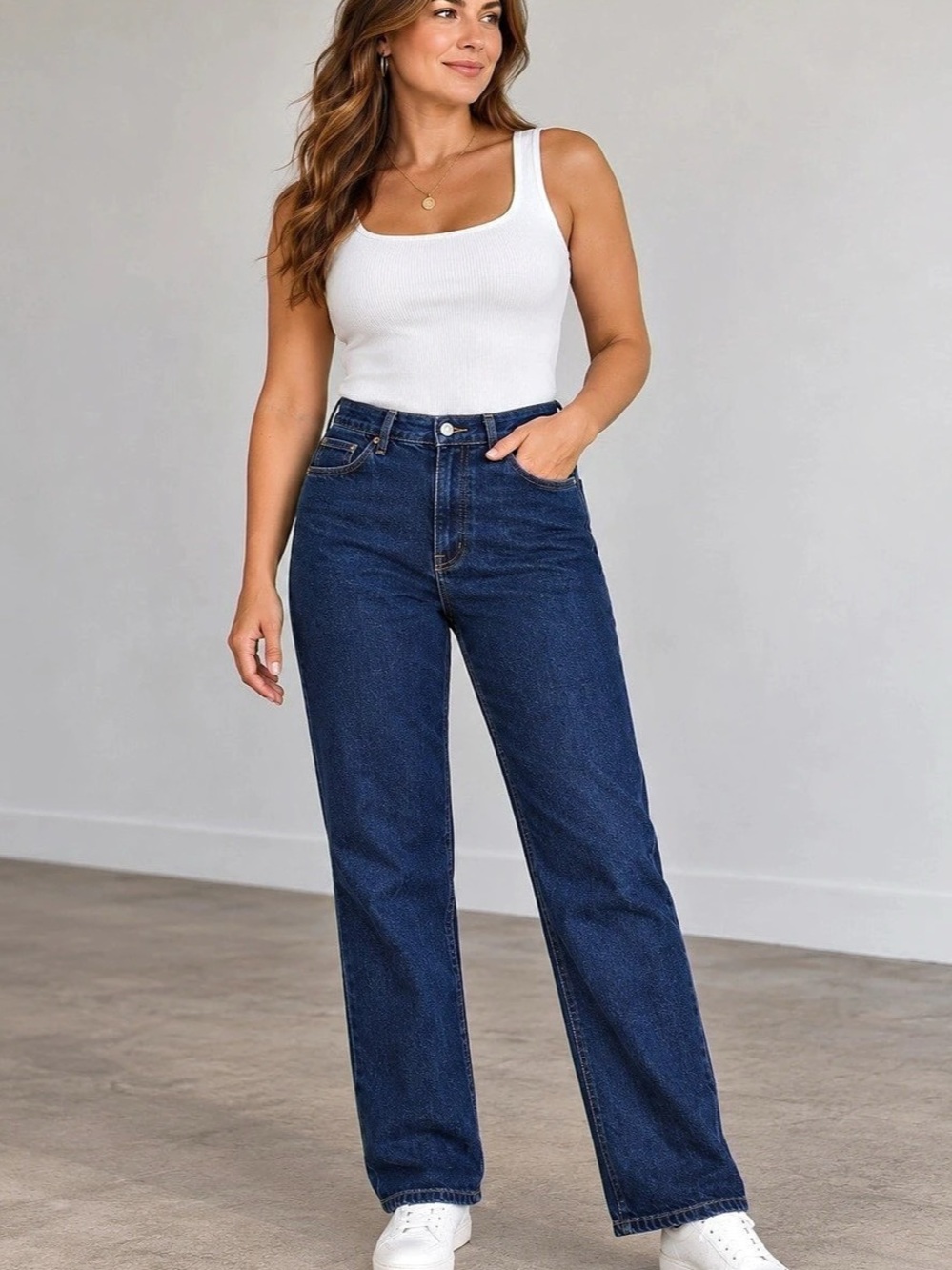 Jones Sport Women’s Size 12 Dark Wash Straight Leg Jeans High Rise 100% Cotton
